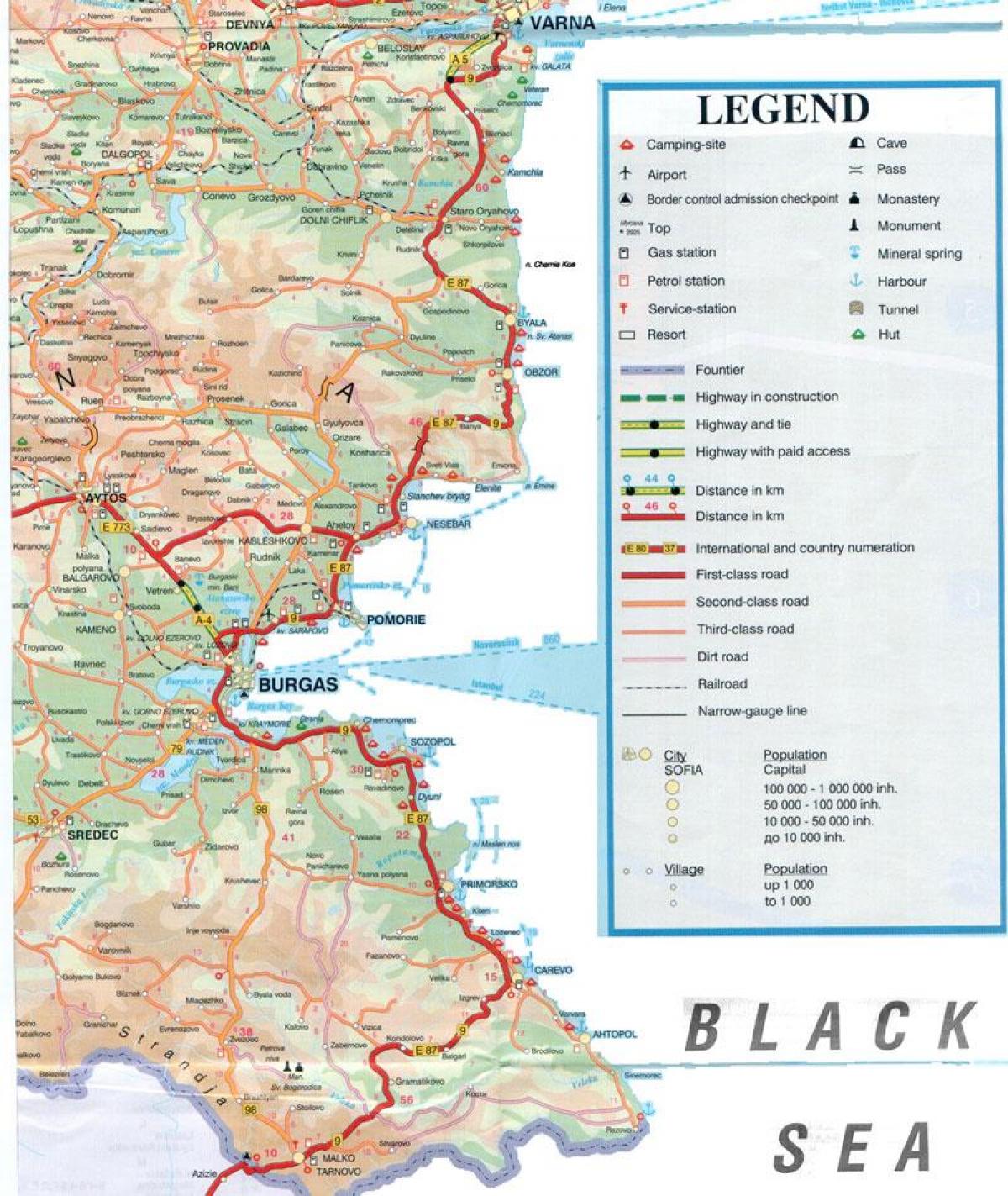 保加利亚黑海海岸的地图